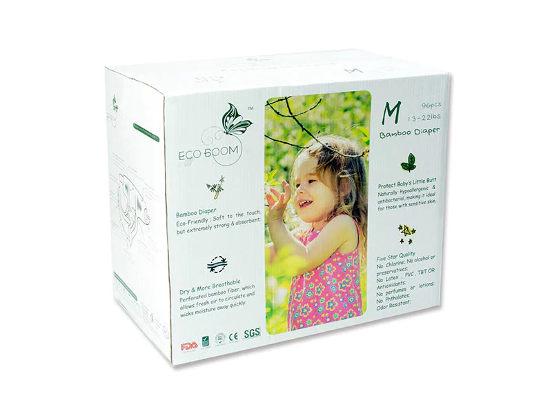 ECO BOOM Biodegradable Disposable Baby Boxed Diapers Size M 96Count