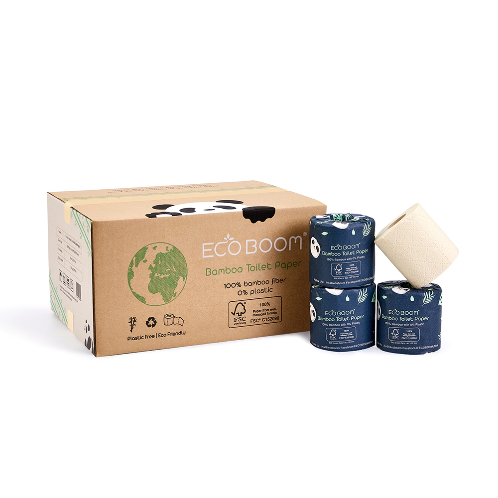ECO BOOM 24 Rolls of 100% Bamboo Toilet Paper in 0% plastic packaging